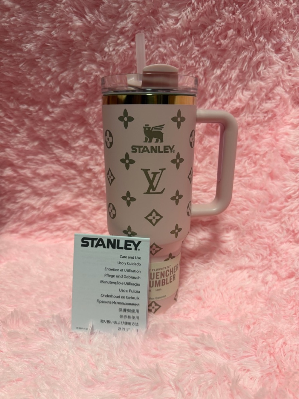 Stanley Pink Logo Travel Tumbler with Handle